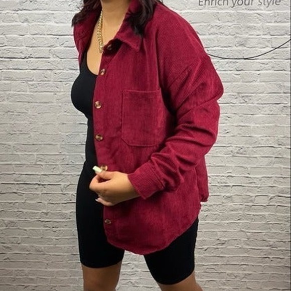 Melody Long Sleeve Corduroy Shacket (Cranberry) - Picture 4 of 9